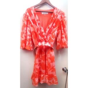 Anthropologie Taylor Dress 14 Chiffon Floral NWT Corl/Pnk Match Belt Puff Lined